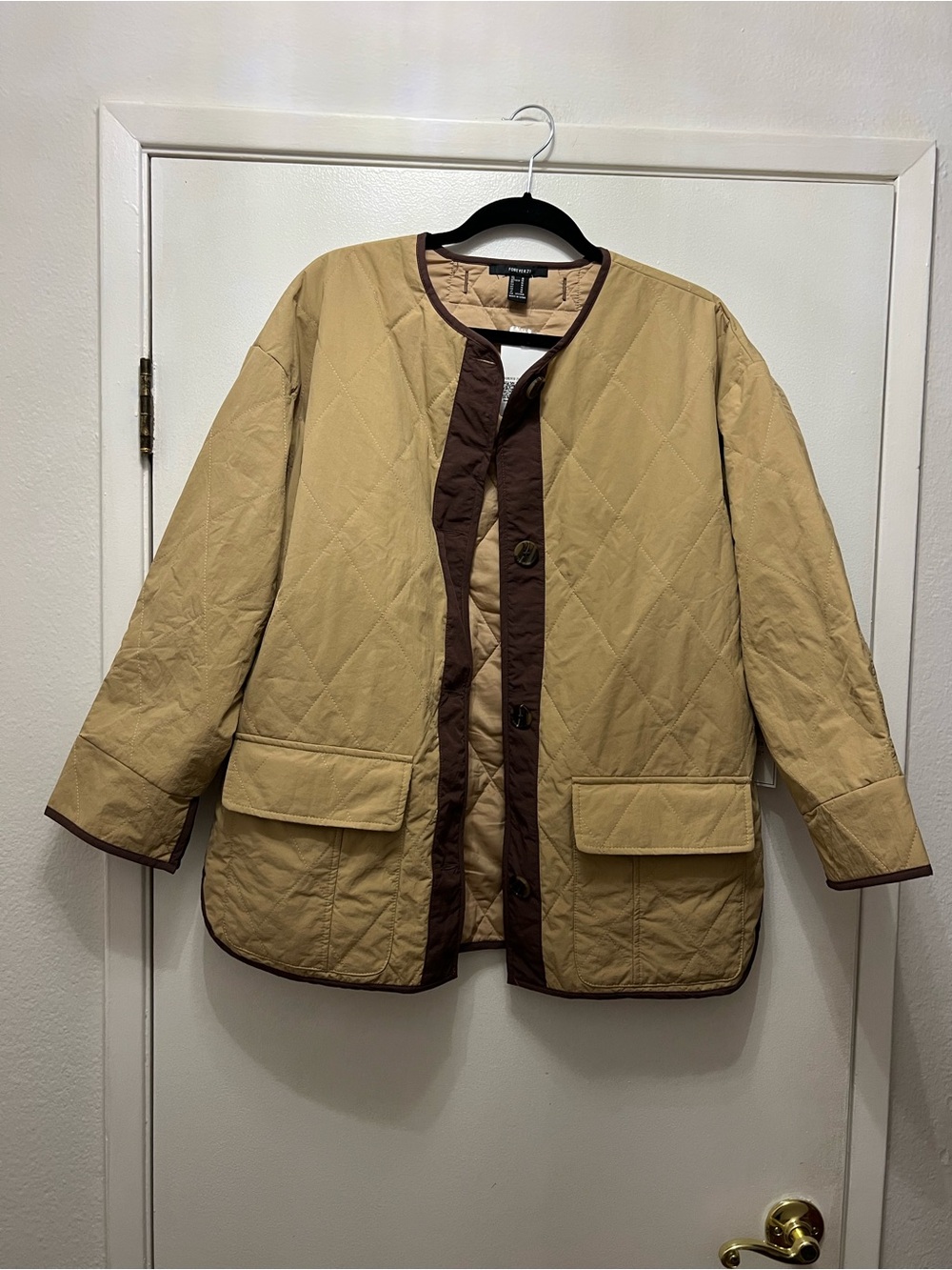 Forever 21 Tan Quilted Button Front Jacket Tan Brown Mid Length Size Medium NWT